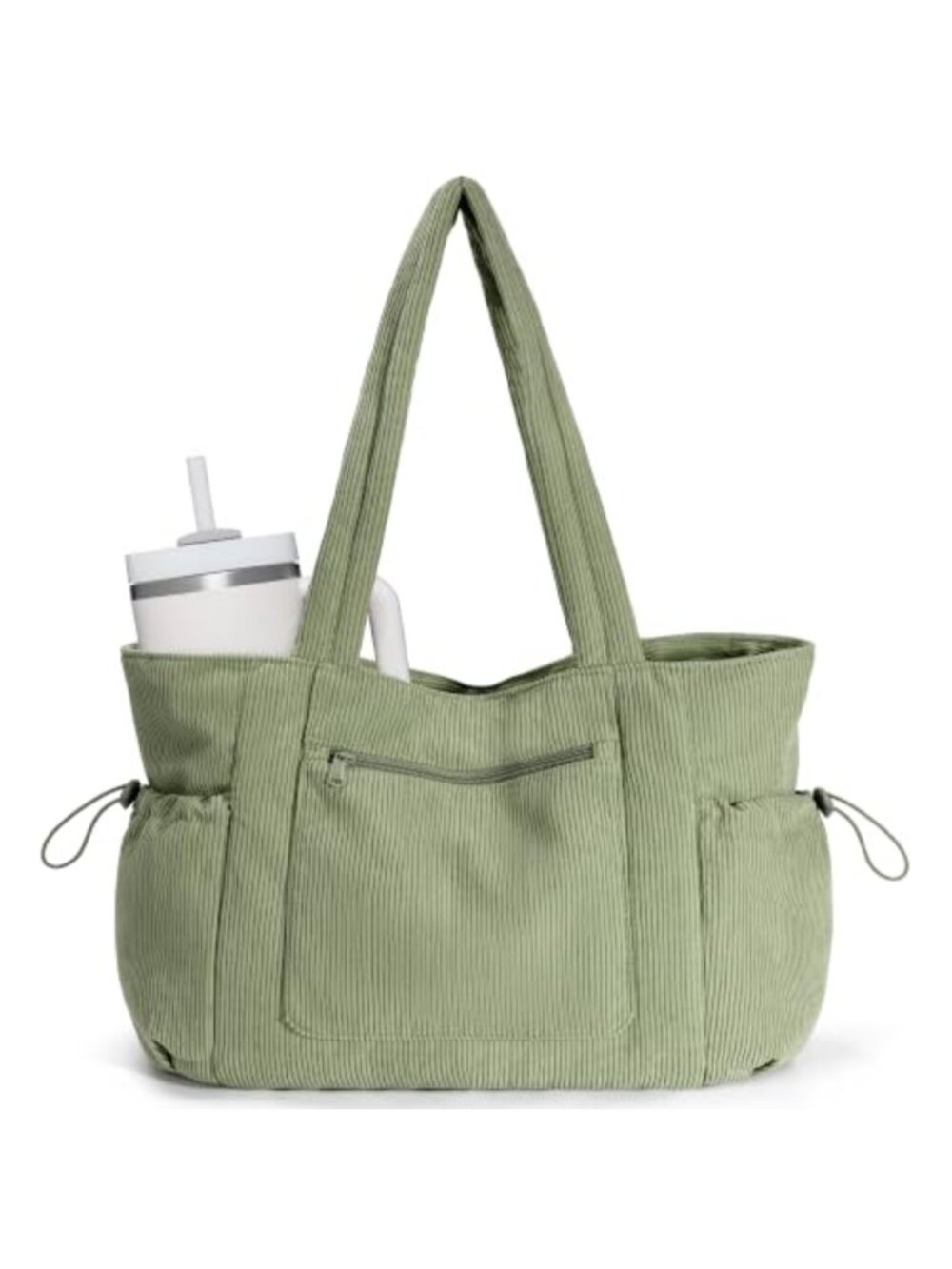 Corduroy Tote Bag with Laptop Compartment & Cup Holder